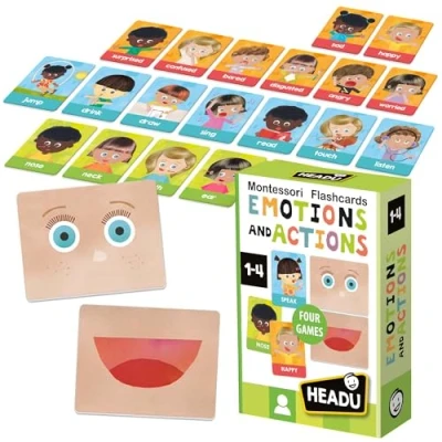 Image of HEADU Montessori Flash Cards Emotions and Actions play multiple Educational Games &amp; Puzzles Ages 1 4 years