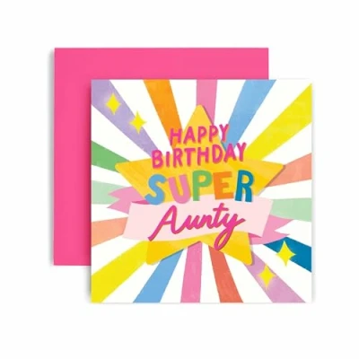 Image of Huxters Happy Birthday Card for Aunty Her Super Star Pastel Gift 14.8cm (Aunty Birthday)