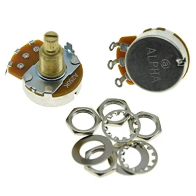 Image of Pack of 2 Full Size Alpha Guitar Bass Pots Potentiometer with 19.5mm Brass Shaft Audio Pot A250K