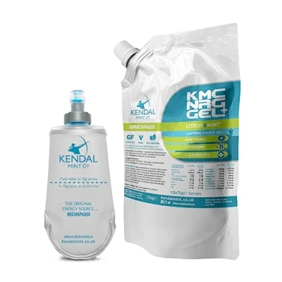 Image of KMC NRG Gel+: Caffeine Energy Gel Refill Pouch &amp; Flask Refreshing Citrus Mint (10 x 70g Serves 150ml Flask) by Kendal Co.