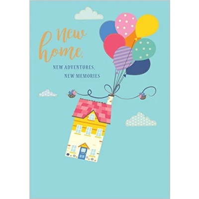 Image of Greeting Card (ABA1001) New Home Floating House and Balloons Life Soul Range Embossed Foil Finish