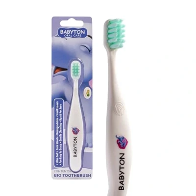 Image of Babyton Bio Toothbrush Eco Friendly, Soft Bristles for Babies, Ergonomic Handle, Biodegradable Corn Cob Material (Elephant)
