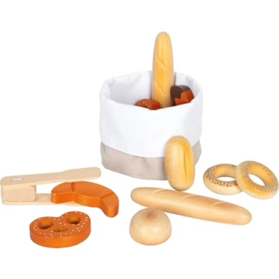 Image of Small Foot 11444 Breadbasket Set Fresh, Made of Wood, with Baked Goods Tongs, Accessory for Children&#039;s Kitchens and Play Stores Toys, Multicolored