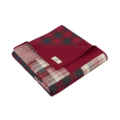 Image of Woolrich Luxury Quilted Throw Cabin Lifestyle, Patchwork with Moose Design All Season, Lightweight and Breathable Cozy Bedding Layer Throws for Couch Sofa, 50&quot; W x 70&quot; L, Sunset Red