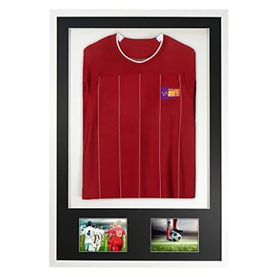 Image of Vivarti DIY Adult 3D Mounted + Double Aperture Sports Shirt Display Frame for Football Shirt, Rugby Band T Shadow Box 61 x 91.5cm White Frame, Black Mount, Backing Card