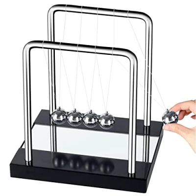 Image of WOHOT Newton Cradle Balance Ball,Large 18cm Pendulum,5 Physical Swinging Magnetic Balls, Educational Science Office Desk Toy Stress Relief Gift