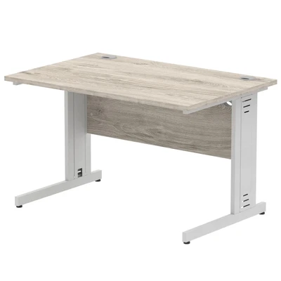 Image of Impulse 1200x800mm Straight Desk Grey Oak Top Silver Cable Managed Leg