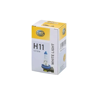 Image of HELLA 8GH 223 498 151 Bulb H11 White light up to 4200 Kelvin 12V 55W Socket Type: PGJ19 2 Box Quantity: 1