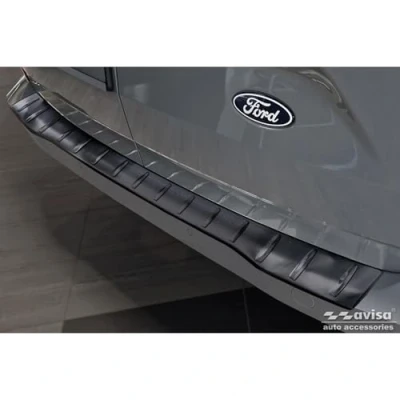 Image of Avisa Black Stainless Steel Rear bumper protector compatible with Ford Transit Custom 2023 &#039;Ribs&#039;