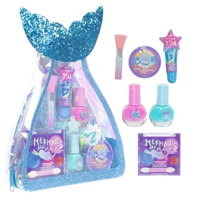 Image of Townley Girl Mermaid Makeup Set for Kids Kit Includes Lip Gloss, Nail Polish, a Tail Bag &amp; More Birthday Gifts Ages 3 above