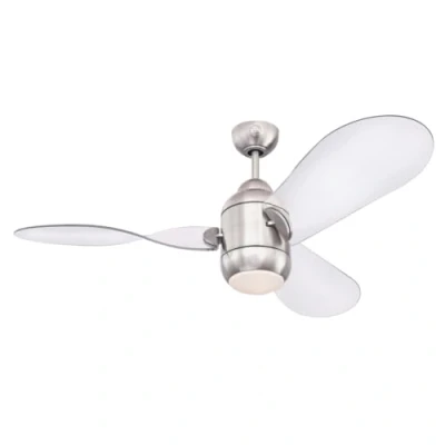 Image of Westinghouse Lighting 72258 Josef, Contemporary LED Ceiling Fan with Light and Remote Control, 122 cm, Brushed Nickel Finish, Frosted Opal Glass, DC Motor