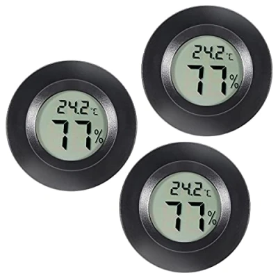 Image of 3Pcs Mini Round Hygrometer Thermometer Digital LCD Monitor Meter Gauge Indoor Outdoor Humidity Temperature for Humidifiers Dehumidifiers Greenhouse Basement Babyroom Fahrenheit or Celsius Black