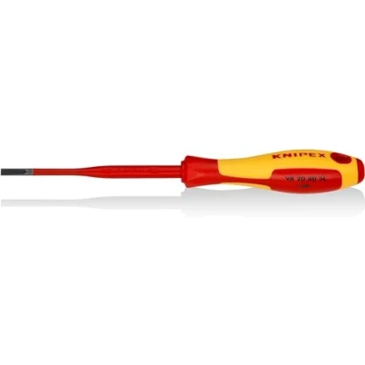 Image of Knipex Screwdriver (Slim) for slotted screws burnished, insulating multi component handle, VDE tested 202 mm 98 20 40 SL