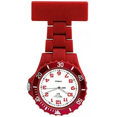 Image of Prince London NY New York Rubberised Plastic Nurses fob Watch with pin Red White face