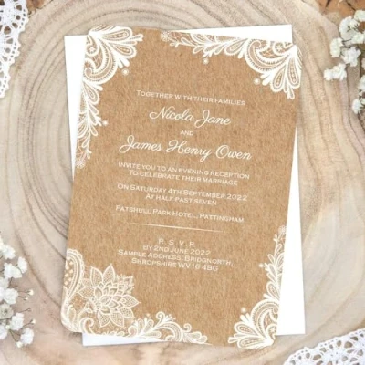 Image of Dotty about Paper Rustic Wedding Lace Boutique Evening Invitation Pack of 10