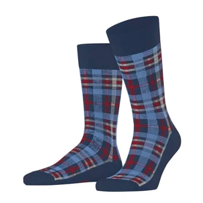Image of Burlington Men&#039;s Madras M SO Cotton Patterned 1 Pair Socks, Blue (Royal 6000), 6.5 11