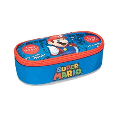 Image of SUPERMARIO Organized Oval Pencil Case, Girl and Child, with Zipper Puller School Case Inner Compartment for Stationery Pen Holder, 22 x 9.5 7h cm, Blue 3, Taglia Unica,