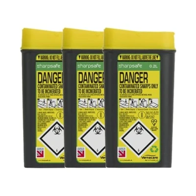 Image of Sharpsafe Disposable Sharps Bin 0.2 litre Pack of 3