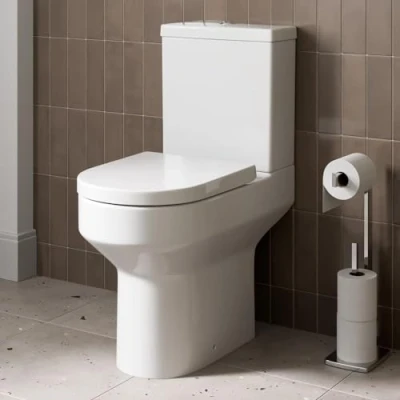 Image of Modern Curved Toilet Close Coupled WC Soft Seat Dual Flush Bathroom Cloakroom Ceramic