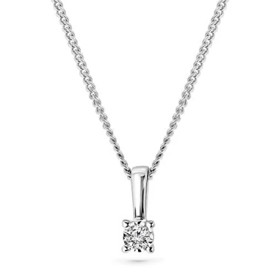 Image of MIORE solitaire necklace in 9 kt 375 white gold with 4 prong pendant of 0.03 ct brilliant cut diamond length 45 cm