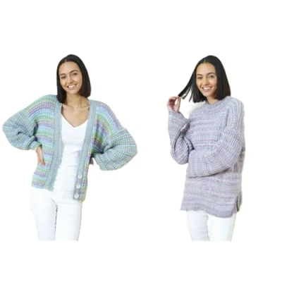 Image of King Cole Ladies DK Knitting Pattern Statement Sleeve Cardigan &amp; Sweater (6010)