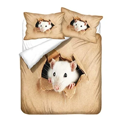 Image of 3D Animal Mouse Bedding set Cute Rat White Green Yellow Gray Duvet Cover Pillowcase Child Boy Girl Soft Breathable Microfiber (Style 4,Single 135x200 cm)