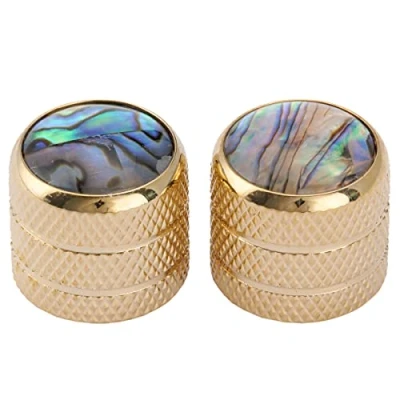 Image of Musiclily Pro Metric Size Push on Abalone Top Dome Knobs for Import Fender Tele Telecaster Electric Guitar or Precision Bass, Gold (Set of 2)