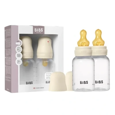 Image of BIBS Baby Bottle 150 ml Natural Rubber Latex Nipple 2 Pack Anti Colic, BPA Free, Round Nipple, Slow Flow, Lightweight &amp; Easy to Clean, Suitable for Newborns 0+ Years Ivory