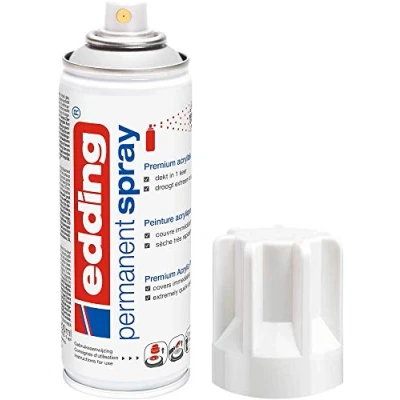 Image of edding 5200 permanent spray traffic white glossy 200 ml acrylic paint for painting and decorating glass, metal, wood, ceramic, plastic, canvas aerosol spray,