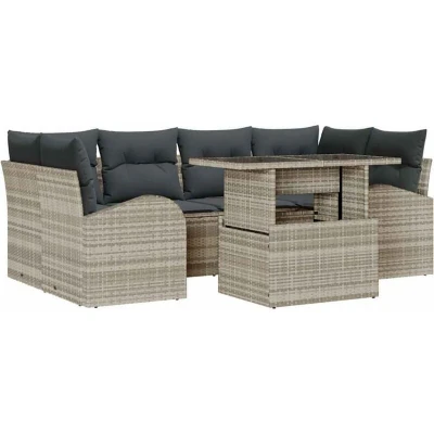Image of vidaXL 7 Piece Garden Sofa Set with Cushions Light Grey Poly Rattan
