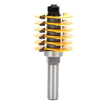 Image of 6 Finger Joint Router Bit 1/2 Shank, Reversible Glue Set, with Bearing, for Making Door Box Cabinet Shelve (1/2 Inch Shank)
