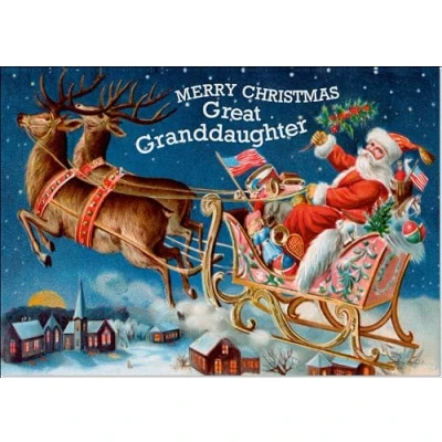 Image of doodlecards Great Granddaughter Christmas Card Santas Sleigh Victorian Style Medium Size for with Plain Envelope