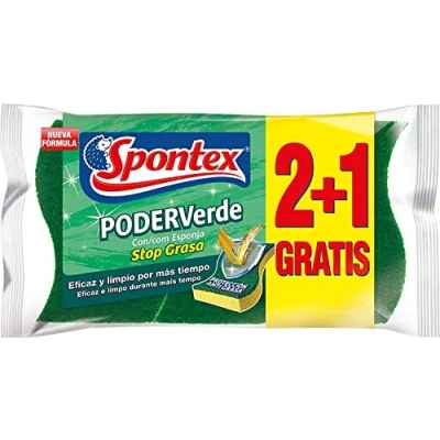 Image of Spontex Fibre Sponge Scouring Pads Stop Grease System 3 Sponges
