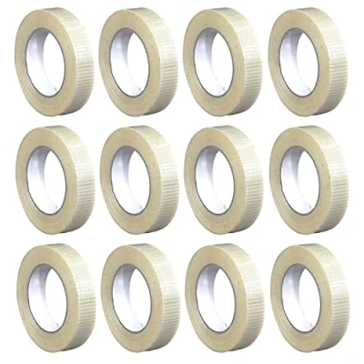 Image of Edenpack 12 Rolls Extra Strong Crossweave Reinforced Tape 25MM x 50M Bi Directional Filament Strapping Fiberglass Tear Resistant Heavy Duty Tape, Clear