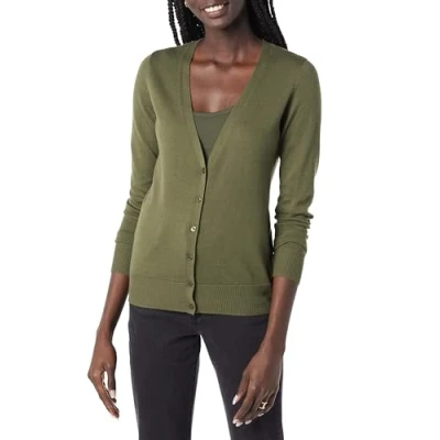 Image of Amazon Essentials Women&#039;s Lightweight V Neck Cardigan Jumper (Available in Plus Size), Olive, M