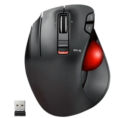 Image of Elecom EX G Left Handed Trackball Mouse, 2.4GHz Wireless, Thumb Control, 6 Button Function, Ergonomic Design, Red Ball, Windows11, macOS (M XT4DRBK G)