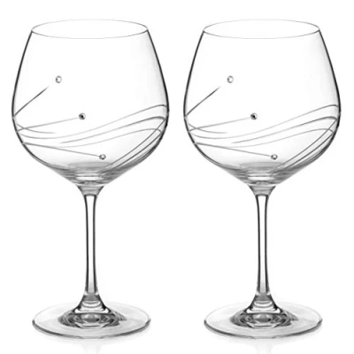 Image of DIAMANTE Swarovski Gin Glasses Copas &#039;Glasgow&#039; Hand Cut Design Crystal Glass in Gift Packaging