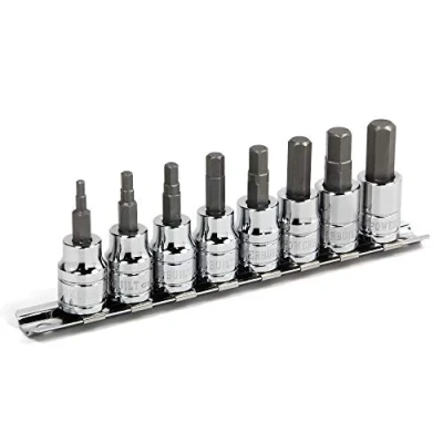 Image of Powerbuilt Hex Bit Socket Set, 8 Piece, 3/8 Inch Drive Metric, Sizes 3 10mm, Ball End Sockets, Storage Rail 642405