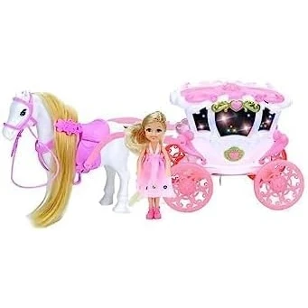 Image of DIOXSTAR Doll As A Princess With Her Baby Carriage, 3D Light And Music, Modern Design, Musical Doll, Fun Toy, Theme,Pink Horse suitable For Children Over 3 Years