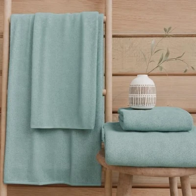 Image of PETTI Artigiani Italiani 100% Cotton Terry Bath Towels, 1+1 Towel Set, 2 Pieces 1 Face and Hand Towel, Aquamarine Towels