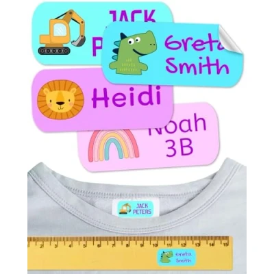 Image of Non Iron Clothing Labels Resistant to Washing. Personalized Stickers for School Supplies. Adhesive Children, Daycare and Schools. (Fantasy, 50 Counts)