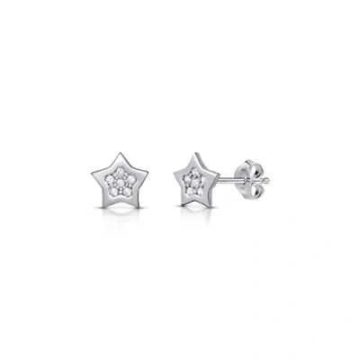 Image of Amberta Women 925 Sterling Silver Celestial Stud Earrings: CZ Star Earrings