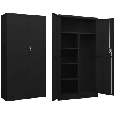 Image of vidaXL Steel Locker Cabinet, Industrial Design, Spacious with 4 Shelves, Secure 3 Point Locking System, Black, Easy Assembly Ideal for Office, Room, Garage, 90x40x180 cm