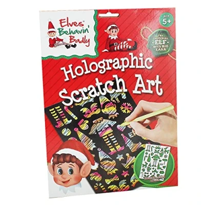 Image of AGP ADVANCED GLOBAL PRODUCTIONS Christmas Elf Kids Activity Art Colouring Stickers Drawing Book Crayons Pencils (Elves Holographic Scratch Set)