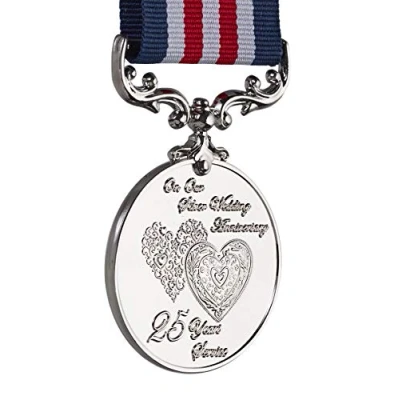 Image of the Commemorative Coin Company 25th Golden Wedding Anniversary Medal for Long/Distinguished Service and Bravery in Field. Gift/Present Husband/Wife/Partner/Couple, Silver