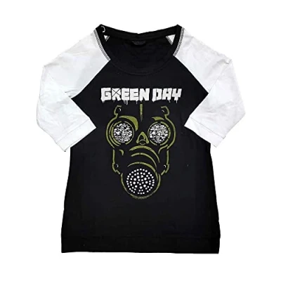 Image of Green Day T Shirt Mask Band Logo Official Black Raglan 3/4 Sleeve Womens XL