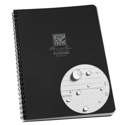 Image of Rite in the Rain Weatherproof Side Spiral Weekly Planner, 6.625&quot; x 8.5&quot;, Black Cover, Undated Calendar (No. P52 LG)
