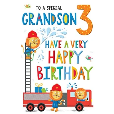 Image of Regal Publishing Juvenile Birthday Card Age 3 Grandson 9 x 6 inches, blackredwhitegreenblue
