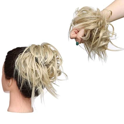 Image of Fashion Tousled Hair Extensions Hairpiece Scrunchie Straight Elastic updo Scrunchy BUN Brown Blonde Instant Ponytail wig Hairdo Ash to Bleach