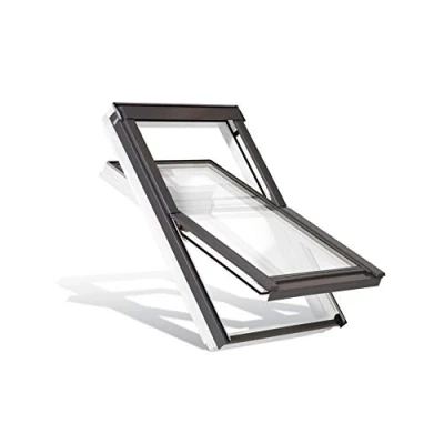 Image of YARDLITE AAX White Painted Pine Wood Frame Roof Window, FSC Certified, Centre Pivot Loft Attic Skylight. Bundle with Plain, Slate, Tile or Universal Flashing C2A (55 x 78cm) + Slate